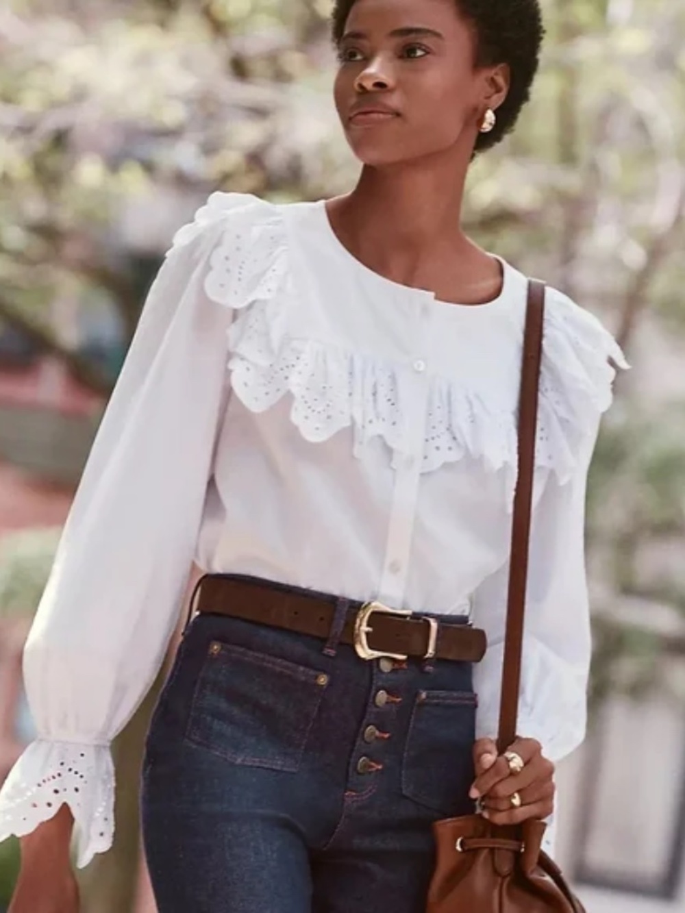 Loft Eyelet White Blouse Large - Picture 1 of 5